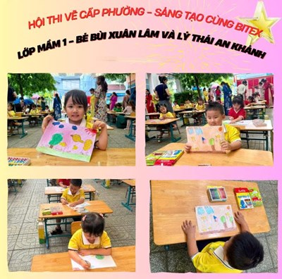🎨Bé Bùi Xuân Lâm và Lý Thái An Khánh - Lớp Mầm 1 - tham gia Hội thi  Bé vẽ sáng tạo cùng Bitex  – Vòng 2 cấp phường